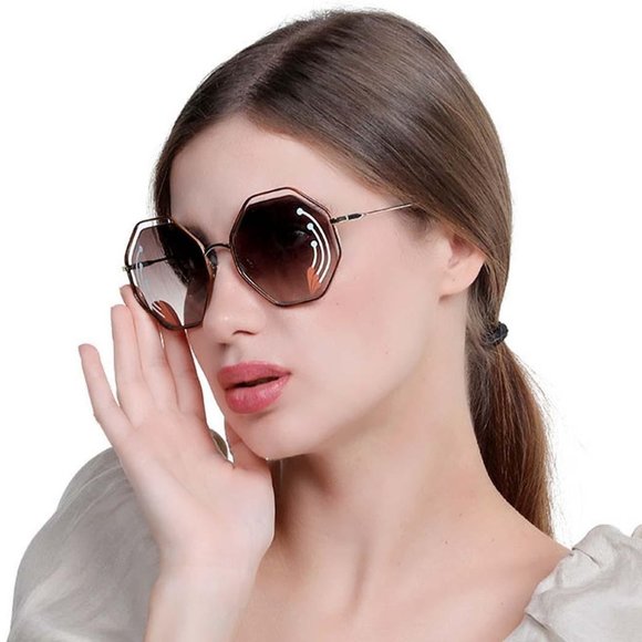 Chloe Accessories - New Chloe Women Oversized Sunglasses Gold Octagon CE-132 Brown Floating Lens
